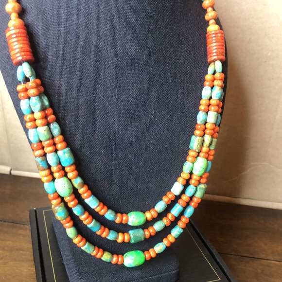 JAY KING DTR Desert Rose Turquoise Coral Triple Strand Sterling Silver Necklace - Picture 17 of 17